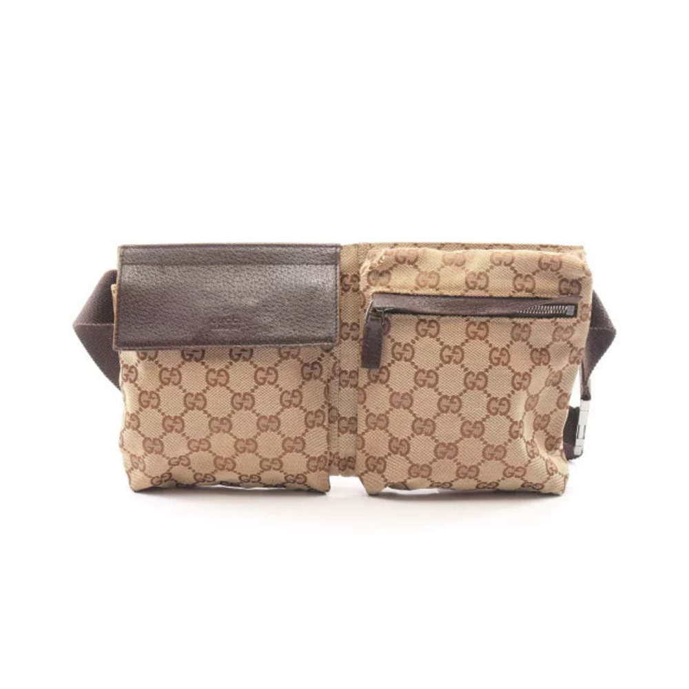Gucci GG Canvas Waist Belt Bag Body Leather Beige Cream Brown